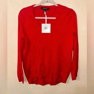 Ellen Tracy V-Neck Sweater Poppy Red Pullover Size S